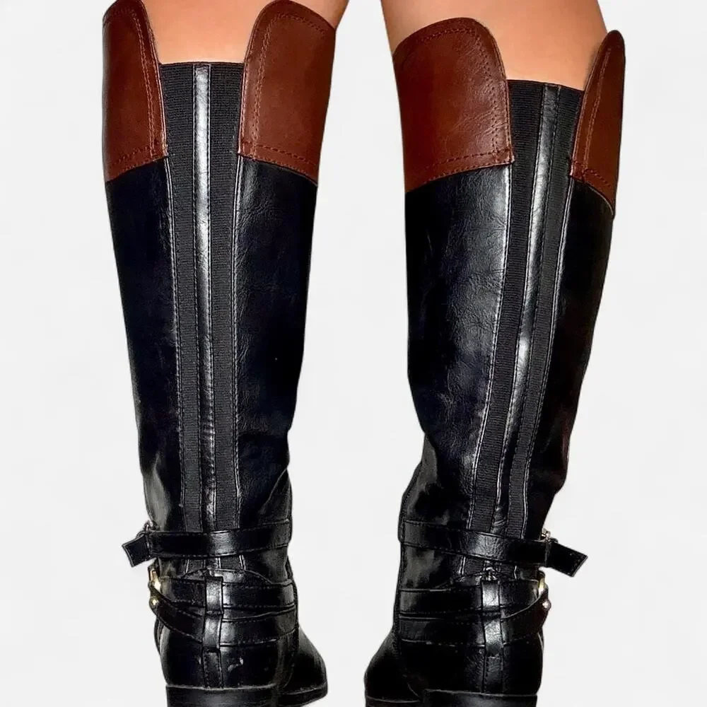 Vintage Liz Claiborne Black & Brown Leather Equestrian Riding Boots Size 8M